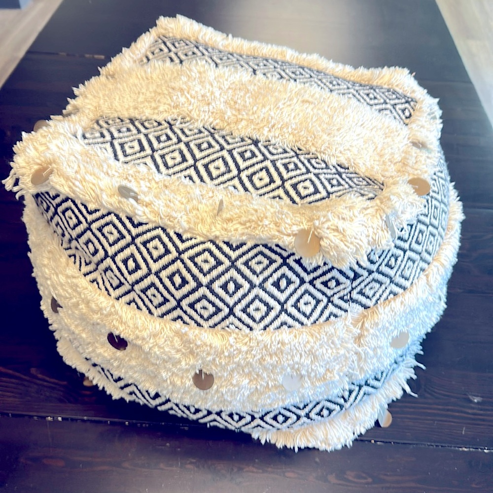 Bohemian Cream and Black Pouf